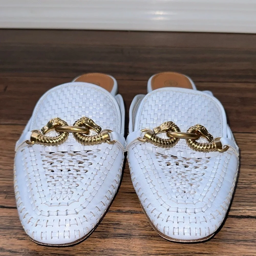 Tory Burch✨Mules Horsebit loafers RARE woven leather clogs slippers